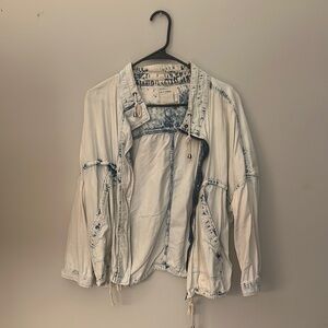 Life in Progress Cream Jean Jacket Distressed Denim